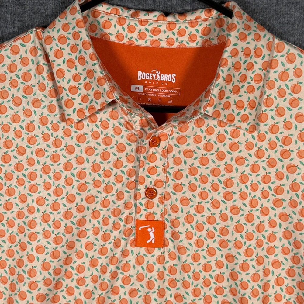 Bogey Bros Golf Polo Shirt Mens Medium Orange Peach Print Performance Stretch